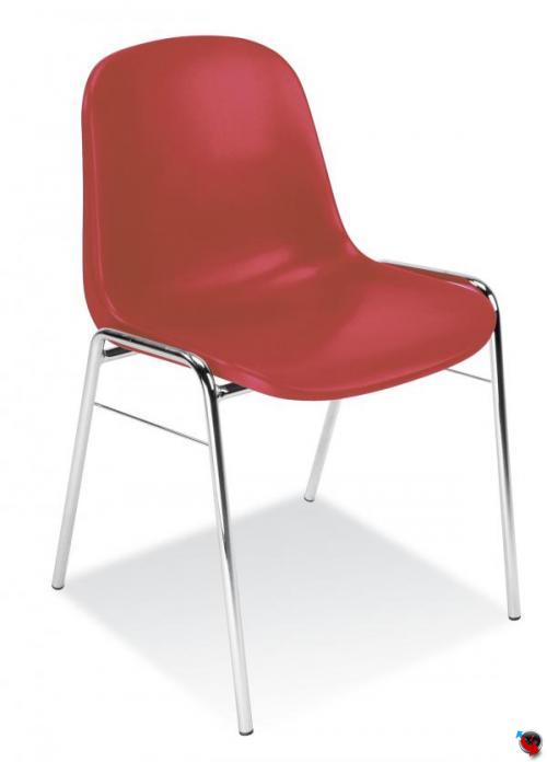 Kunststoff Stapelstuhl stabil - Sitz-und Rückenlehne rot - Gestell chrom -Design Kunststoff Stapelstuhl - sofort lieferbar-GS Zertifiziert vom TÜV Rheinland- Preishit !