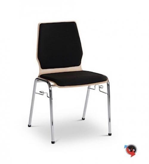 Holz Schalenstuhl mit Sitz und Rückenpolsterung schwarz - stapelbar mit Reihenverbinder - sofort lieferbar - Top Mensa Qualität- Preischlager !